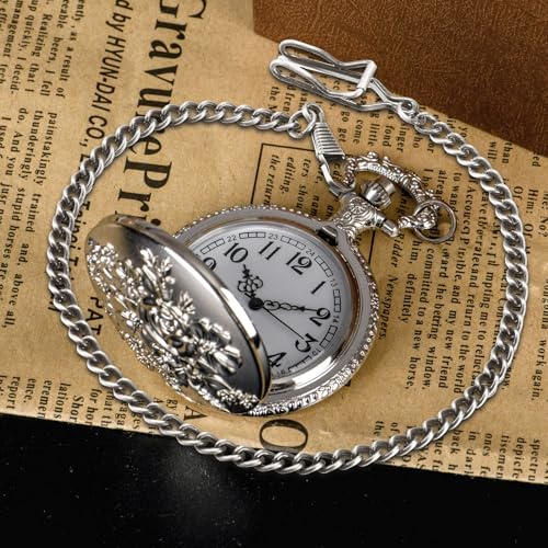 Retro Flower Openwork Cover Quartz Pocket Watch with Chain Half Hunter