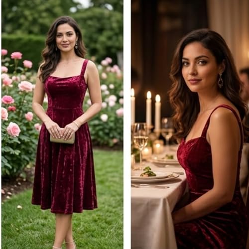 Elegant Classy Crushed Velvet Sleeveless Dress with Bow tie and Adustable Straps Short Formal Dress