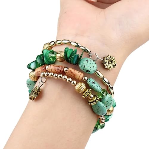 Women Beaded Bracelet Set | Colorful Boho Stackable Trendy Design with Crystal Accents Multilayer Bangle Bracelet | Fashion Stretch Braclets Jewelry for Women