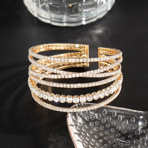 Suyi Rhinestone Bracelet Multilayer Gold Cuff Bracelet for Women Crystal Braidal Bracelets