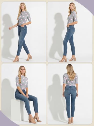 PrinStory Womens Tops Mock Neck Short Sleeve T Shirts Dressy Casual Ribbed Knit Slim Fit Summer Business Going Out Tops 2026