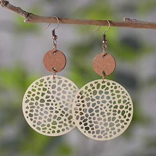Wooden Geometric Hollow-Out Circle Statement Earrings Secondary image