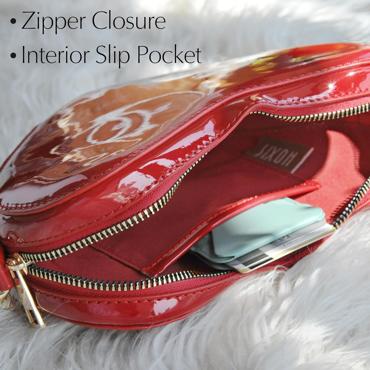Heart-Shaped Glossy Vegan Leather Chain Crossbody Bag