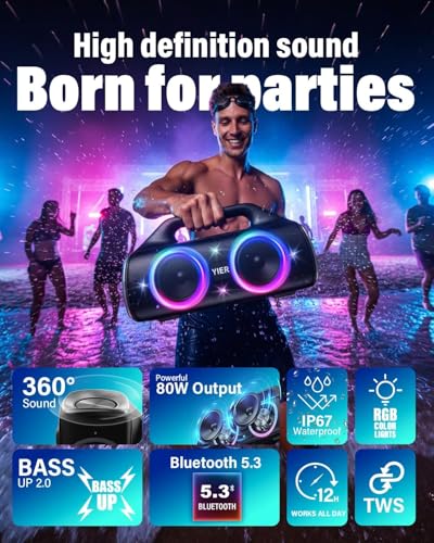 80W IP67 Bluetooth Speaker with Lights & Deep Bass Secondary image