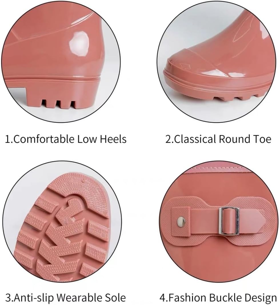 Women's Mid Calf Rain Boots Waterproof Fashion Shoes