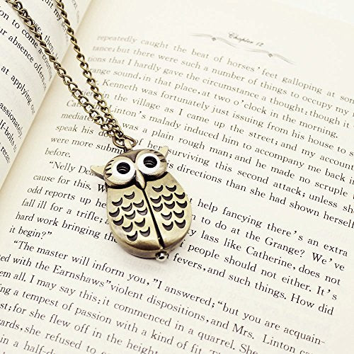 Vintage Cute Flying Owl Pocket Watch, Long Chain Sweater Pendant Neckl