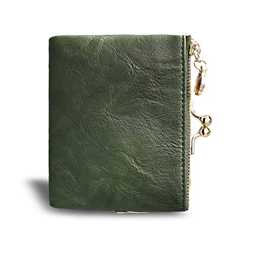 Womens Small RFID Compact Bifold Wallet — Vintage Kiss-Lock Coin Purse