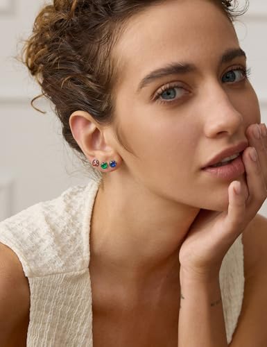 12 Pairs Silver Earrings Surgical Steel Earrings Women's Earrings Hypoallergenic Earrings Set Men's Earrings 12 Colors CubicZirconia Studs Earrings