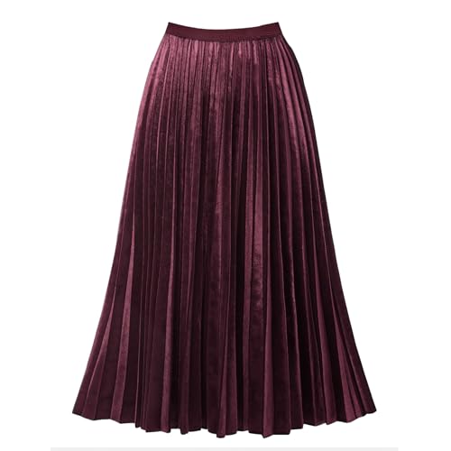 Women's Pleated High Waist Flowy Midi Skirt Velvet