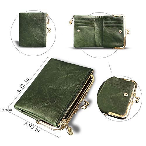 Womens Small RFID Compact Bifold Wallet — Vintage Kiss-Lock Coin Purse