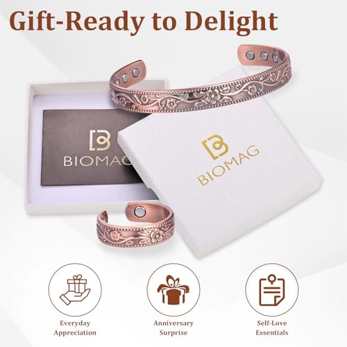 Copper Magnetic Bracelet Set for Women Men, Pure Copper Jewelry Gift