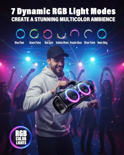 80W IP67 Bluetooth Speaker with Lights & Deep Bass
