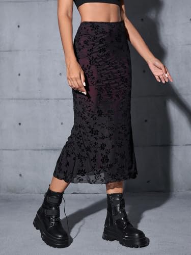 Verdusa Women's Fishtail Mesh Long Skirt 90s Y2k Outfits Goth Clothes