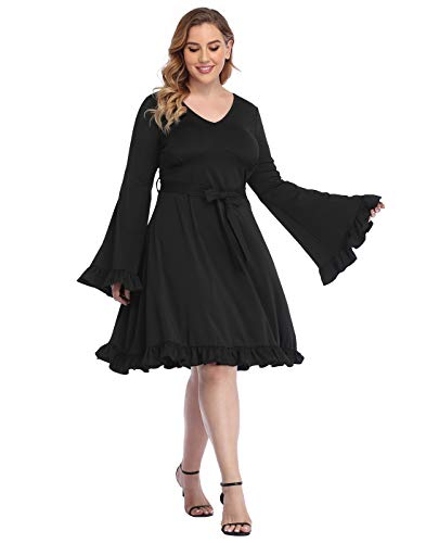 HDE Womens Plus Size Bell Sleeve Dress Vintage A-line Hippie Witch Dress