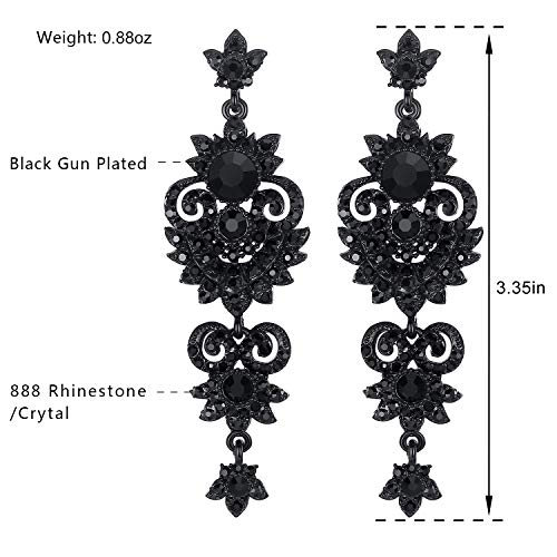 Vintage Floral Teardrop Butterfly Wing Black Austrian Crystal Drop Dangle Earrings for Women Bride Gift