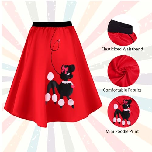1950s Poodle Skirt Costume 8Pcs Vintage Sock Hop Outfit with T-Shirt, Scarf for Halloween, Retro Parties, Cosplay