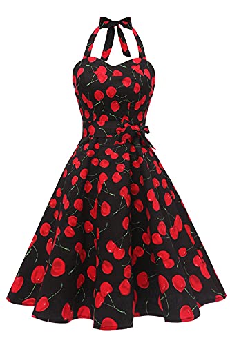 Topdress Women'sVintage Polka Audrey Dress 1950s Halter Retro Cocktail Dress