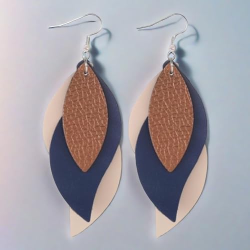 Layered Leather Leaf Boho Dangle Earrings