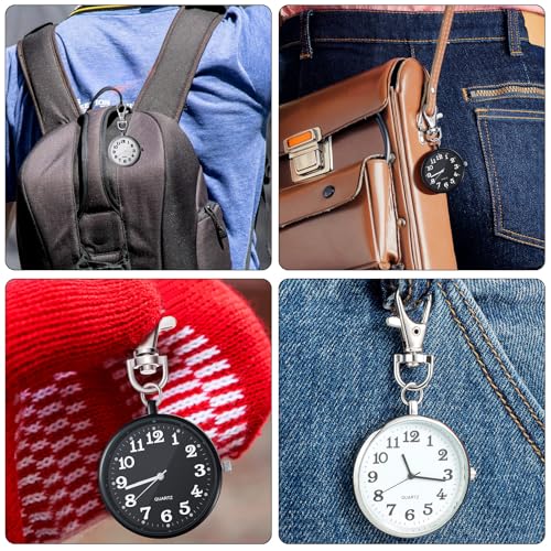 2 Pieces Quartz Pocket Watch with Key Buckle Round Keychain Clip on Wa