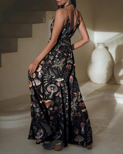 Womens Summer Sun Dresses Mystical Gothic Maxi Dress Casual Floral Witch Dress Date Dress Halloween Outfits