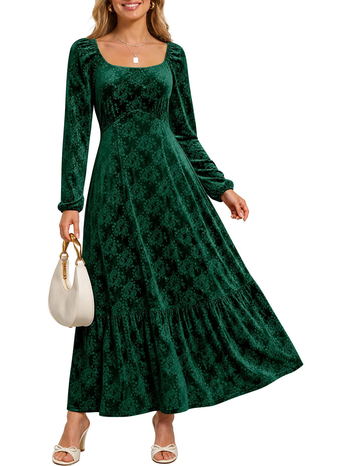 Caracilia Womens Long Sleeve Velvet Formal Fall Maxi Dress