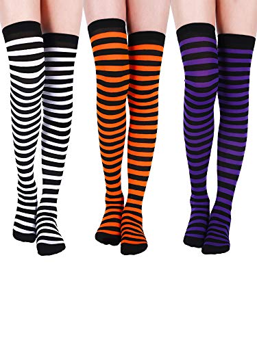SATINIOR 3 Pairs Halloween Striped Thigh High Socks, Knee High