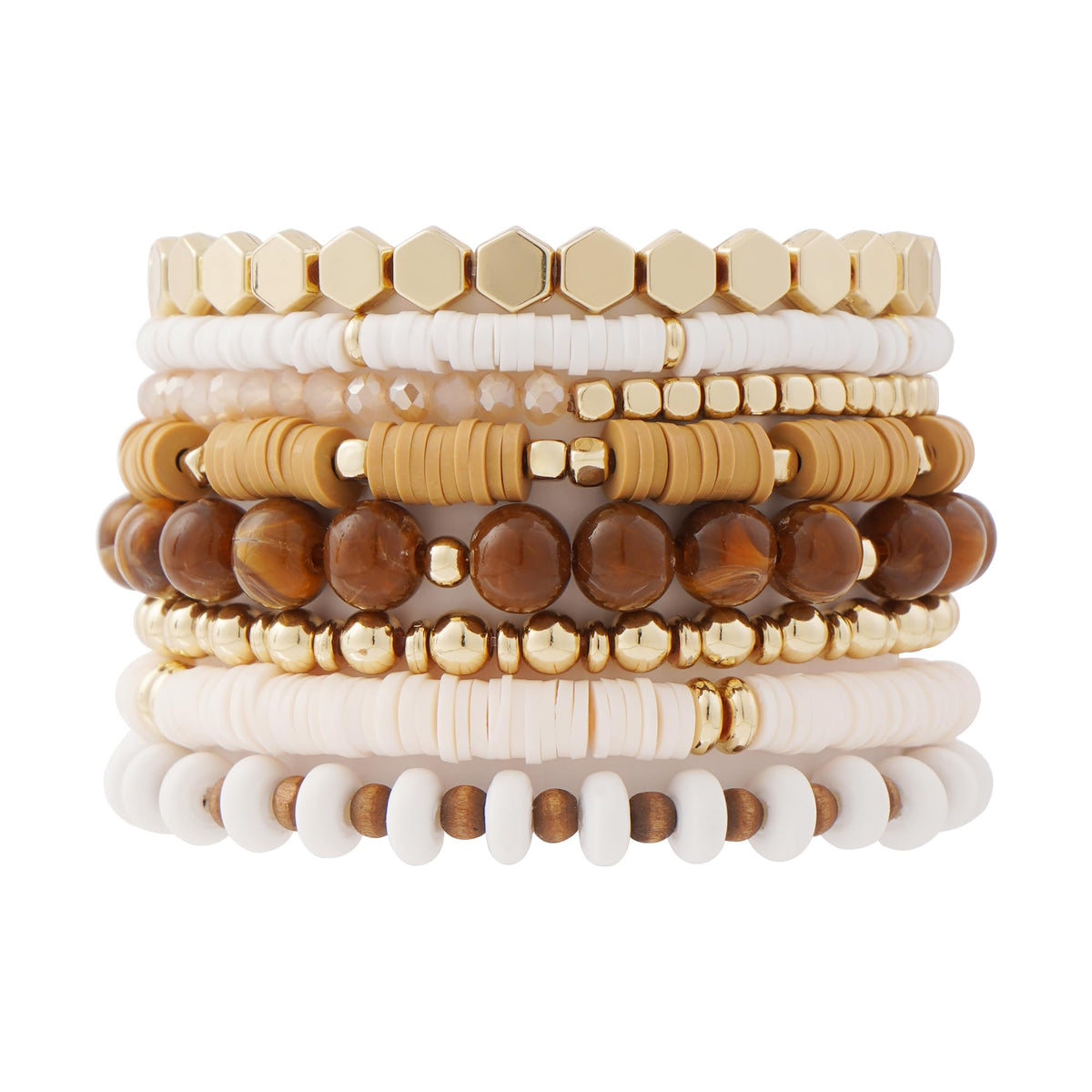 Surfer Heishi Clay Bead Bracelets for Women Bohemian Stackable Gold Plated Beaded Stretch Bracelets Elastic Layering Friendship Bracelets Set Boho Jewelry