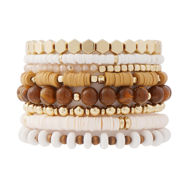 Surfer Heishi Clay Bead Bracelets for Women Bohemian Stackable Gold Plated Beaded Stretch Bracelets Elastic Layering Friendship Bracelets Set Boho Jewelry