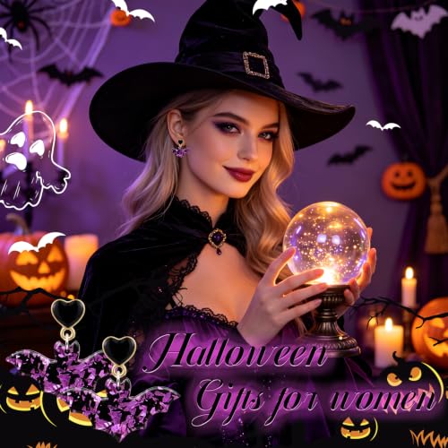 Halloween Bat Earrings for Women, Halloween Gothic Purple Bat Earrings