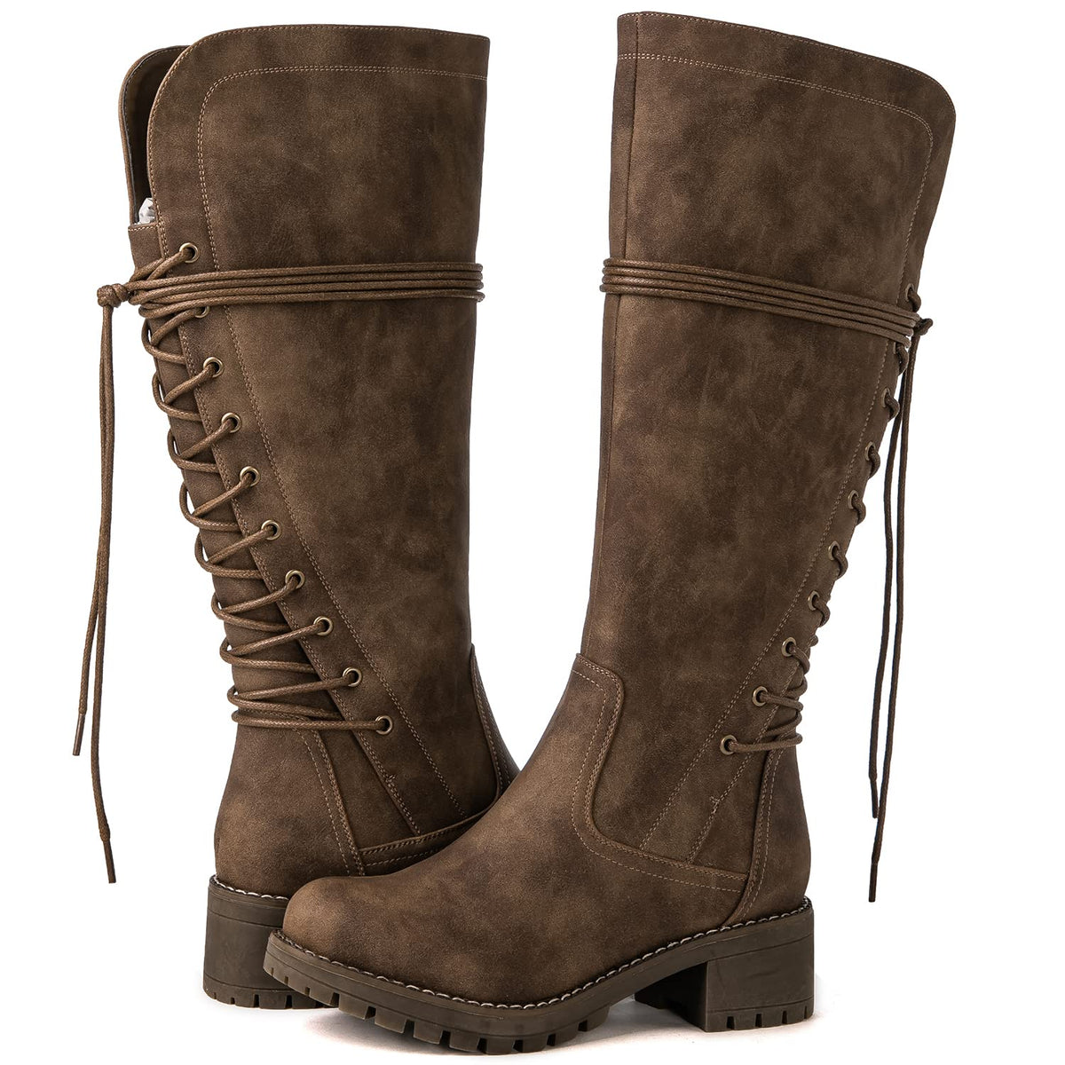 GLOBALWIN Women's Lace Up Back Knee High Fashion Boots