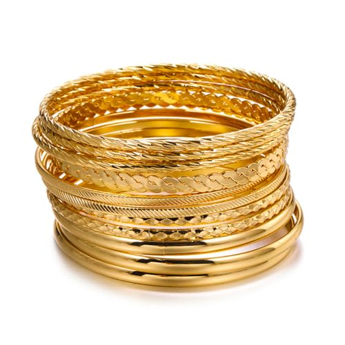 16Pcs Gold Bangle Bracelets for Women - Multi Layer Stackable Textured Bracelets Boho Jewelrys Set.