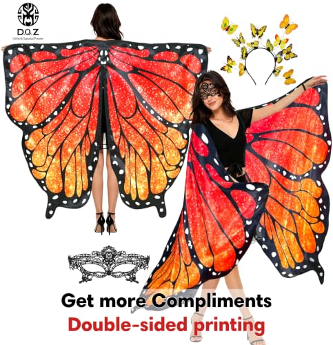 D.Q.Z Double Sided Women Butterfly Wings Costumes for Adults Fairy Music-Festivals with Headband Halloween Cosplay Party