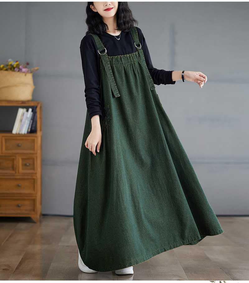 Boho Jumper Dress for Women Loose Overall Pinafore Dresses Adjustable Straps Wide Hemline with Pockets Baggy Style