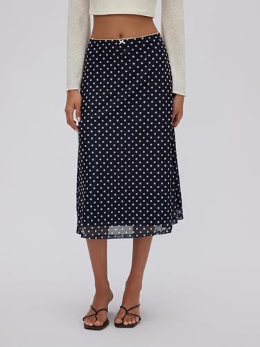 CIDER Womens Polka Dot Skirts Mesh High Waist Boho Flowy Long Midi Skirts