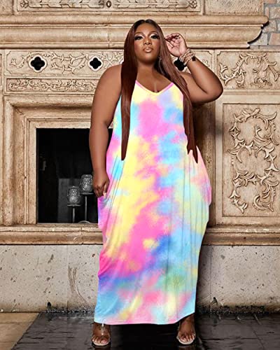 Tycorwd Women's Plus Size Casual Maxi Dresses Short Sleeve Loose Beach Dress Sundress with Pockets