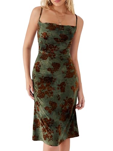 CIDER Womens Velvet Dress Floral Sleeveless Midi Wedding Guest Dresses