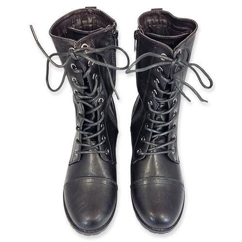 Forever Link Womens Round Toe Military Lace Up Knit Ankle Cuff Low Heel Combat Boots