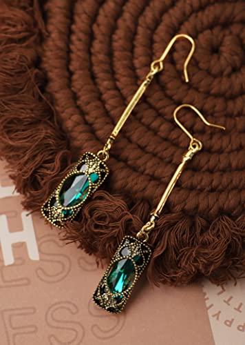 Vintage Green Stone Created Emerald Dangle Drop Earrings for Women