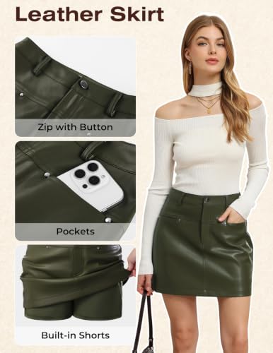 Kate Kasin Womens Fuax Leather Mini Pencil Skirts with Shorts 2026
