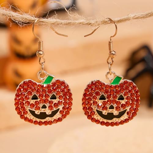 Halloween Earrings for Women Sparkly Rhinestone Pumpkin Dangle Earrings Jewelry Accessories for Halloween Costume Party
