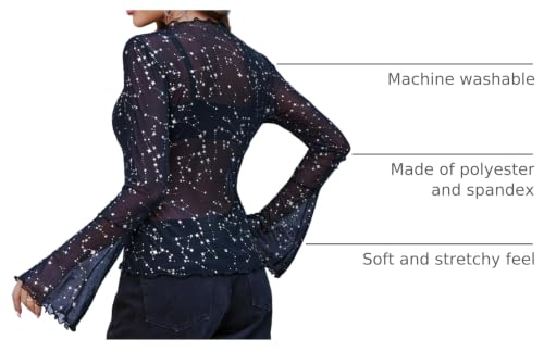Mesh Tops for Women Long Bell Sleeve Blouses Going Out Shirt Sexy Outfits