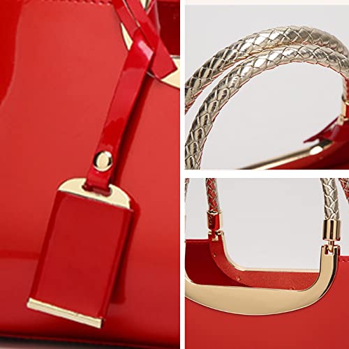 Patent Leather Structured Shoulder Handbag — Evening Party Satchel & Crossbody Top Handle Bag