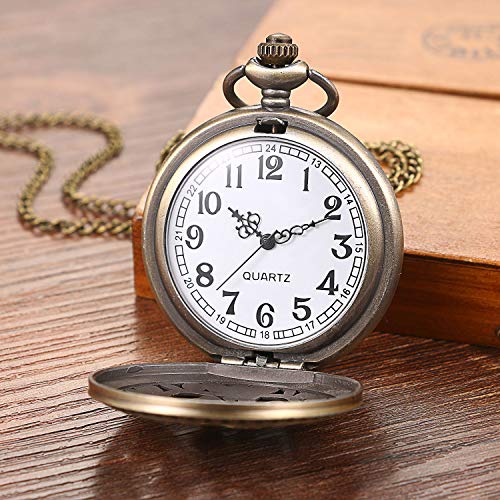 Antique Bronze Retro Openwork Rose Quartz Pocket Watch for Women