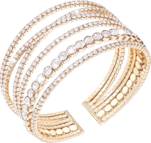Suyi Rhinestone Bracelet Multilayer Gold Cuff Bracelet for Women Crystal Braidal Bracelets