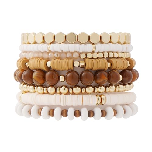 Surfer Heishi Clay Bead Bracelets for Women Bohemian Stackable Gold Plated Beaded Stretch Bracelets Elastic Layering Friendship Bracelets Set Boho Jewelry