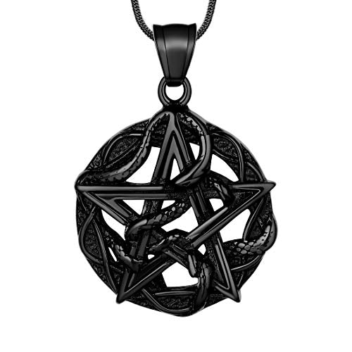 Hipunk Pentagram Pentacle Wiccan Necklace -Star Satanic Pendant 316L Stainless Steel Traditional Seal of Solomon Tetragrammaton Eliphas Levi's Pentagra Wicca Punk Retro Jewelry
