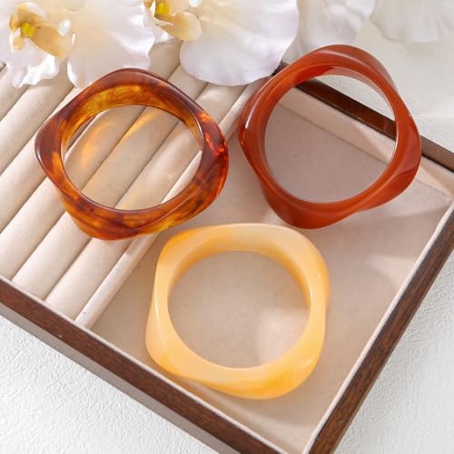 Chunky Resin Acrylic Bangle Bracelets for Women, Colorful Wide Geometric Bangles Set, Statement Stackable Bracelet Jewelry Gift