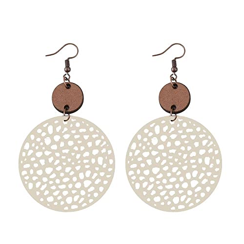 Wooden Geometric Hollow-Out Circle Statement Earrings