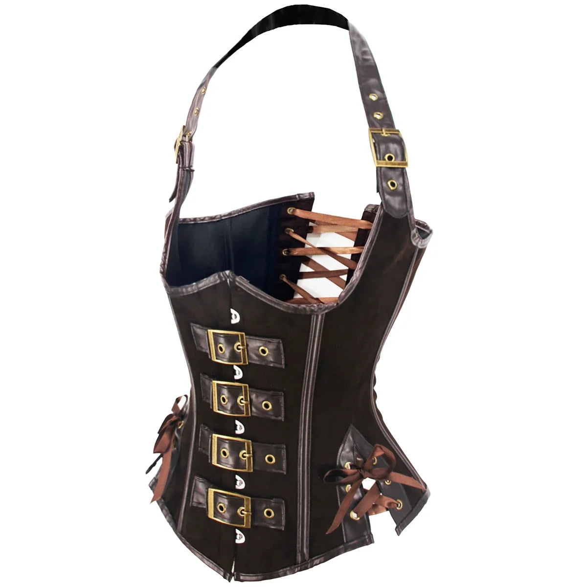 Brown Suede & PU Leather Steampunk Bustier Corset Secondary image