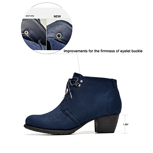 Women's Ankle Boots,Lace-up Round Toe Comfortable Low Heel Dress Booties with Side Zipper